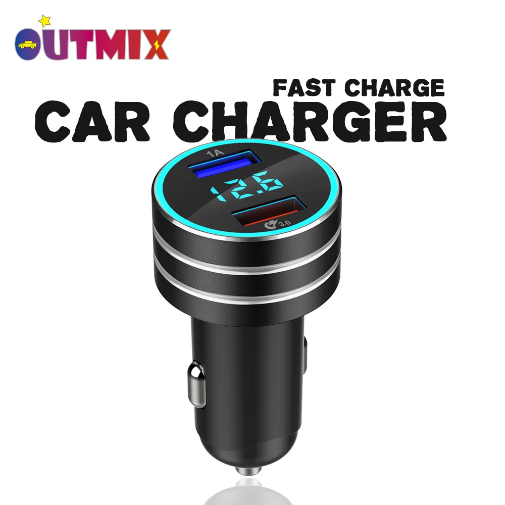 Автомобильное зарядное устройство OUTMIX QC3.0 с двумя USB портами и светодиодным