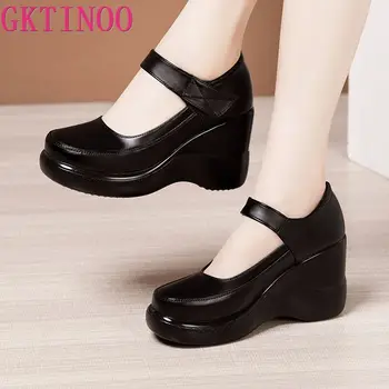 GKTINOO 2020 Spring Leather Women Shoes Platform Wedges High Heels Round Toes Ankle Strap Black Women Pumps Large Size 33-43
GKTINOO 2020 Spring Leather Women Shoes Platform Wedges High Heels Round Toes Ankle Strap Black Women Pumps Large Size 33-43