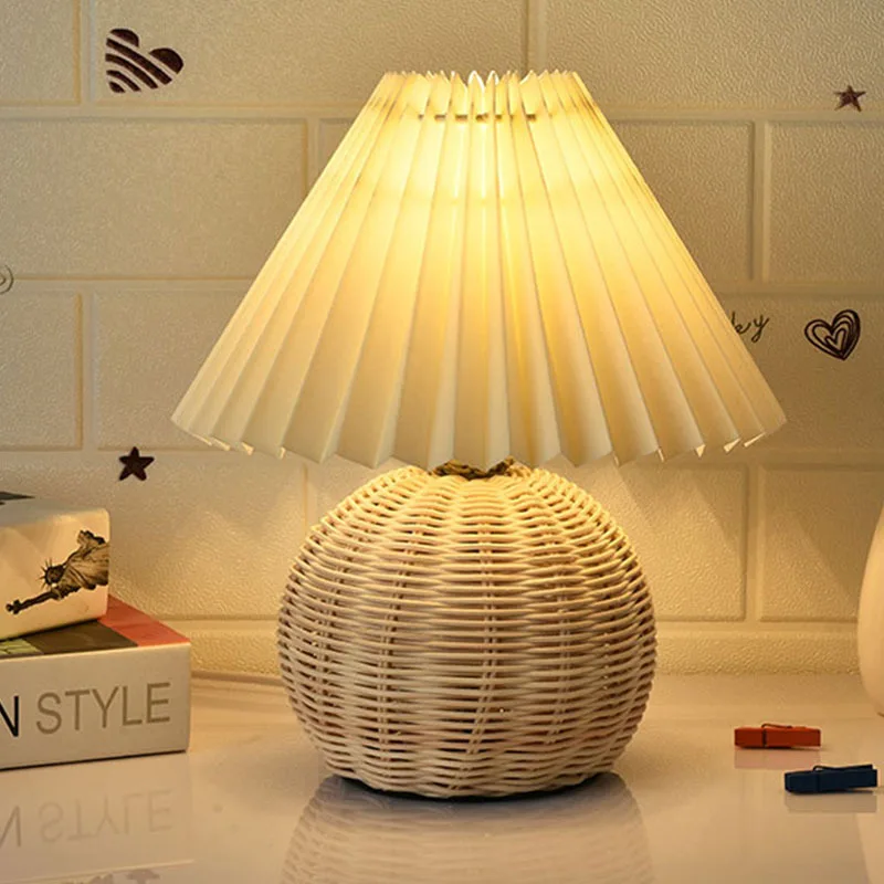 Vintage Rattan Lamp Table Korean Multi color pleated bedside retro Lamp Table for Bedroom Lamp Living Room with Led Bulb E27
Vintage Rattan Lamp Table Korean Multi color pleated bedside retro Lamp Table for Bedroom Lamp Living Room with Led Bulb E27