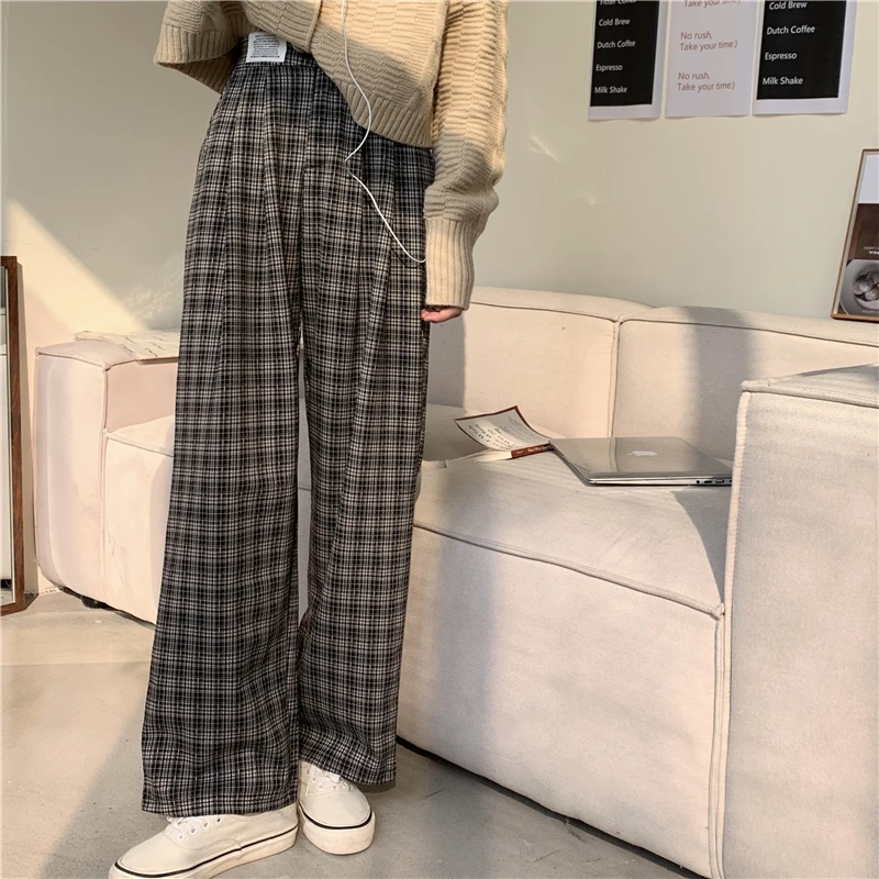2021 Women Spring Elastic High Waist Plaid Long Wide Leg Pants Loose Casual Trousers Pockets
2021 Women Spring Elastic High Waist Plaid Long Wide Leg Pants Loose Casual Trousers Pockets