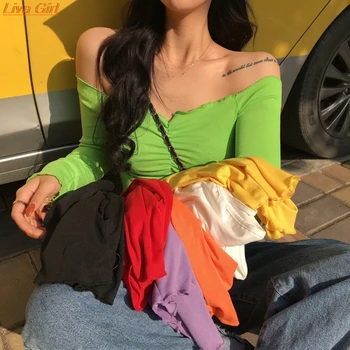 Women Sexy Off Shoulder T-shirt Slash Neck Long Sleeve Harajuku Crop Top Clubwear Summer Women Tops Tee
Women Sexy Off Shoulder T-shirt Slash Neck Long Sleeve Harajuku Crop Top Clubwear Summer Women Tops Tee