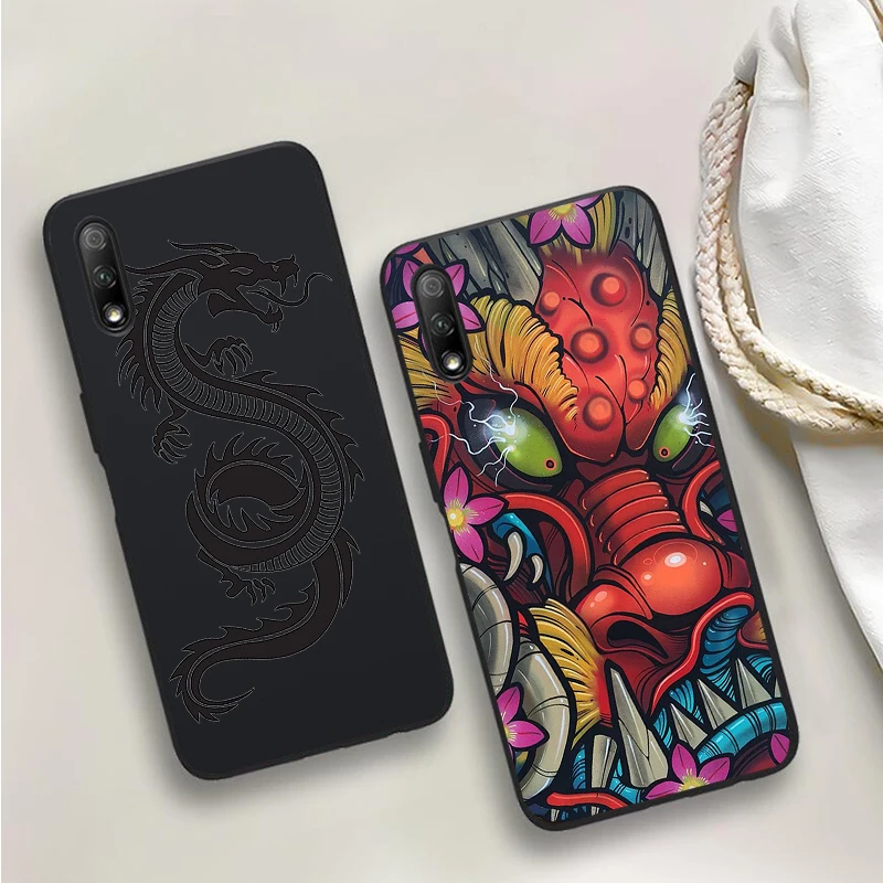 Черный силиконовый мягкий чехол с изображением дракона для Huawei P40 P30 P20 Lite Pro P smart