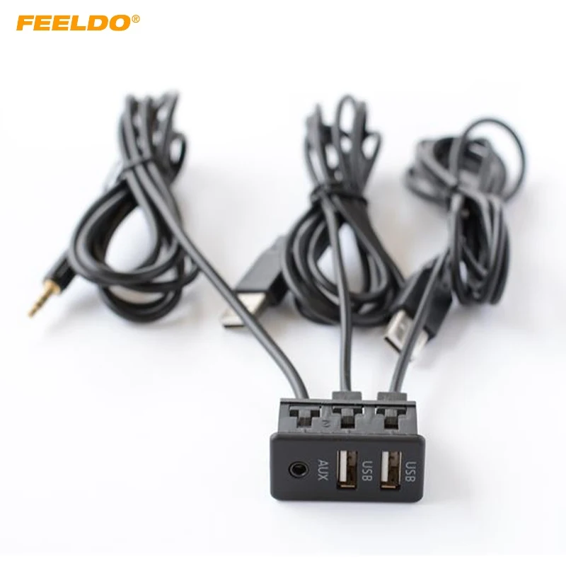 

FEELDO Car Universal AUX IN Flush Mount Cable Double USB Sockets 3.5mm Male Jack Mounting Modified AUX Cable Adapter
