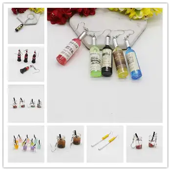 Personality exquisite cute simulation red wine bottle fruit drink milk tea with straw pendant earrings cigarette key chain bag p