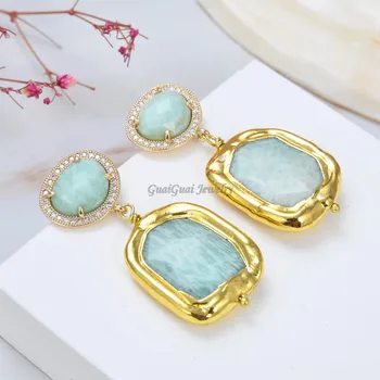 GG Jewelry Natural Green Amazonite Rectangle and Triangular gold color plated Dangle Earrings classic for women
GG Jewelry Natural Green Amazonite Rectangle and Triangular gold color plated Dangle Earrings classic for women