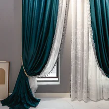 2022 New Light Luxury Pure Color Velvet Lace Stitching Blackout Curtains for Living Room and Bedroom Customized Products 
2022 New Light Luxury Pure Color Velvet Lace Stitching Blackout Curtains for Living Room and Bedroom Customized Products