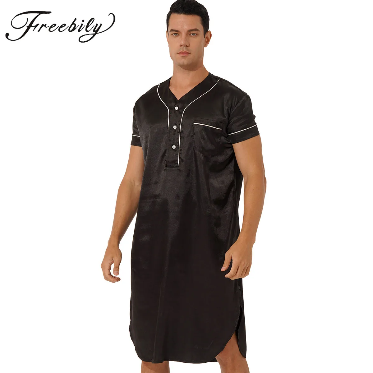 Mens Satin Nightshirts Sleepwear Adult Silk Short Sleeve Home Wear Pyjama Sleep Tops Nightwear Basics Plus Size
Mens Satin Nightshirts Sleepwear Adult Silk Short Sleeve Home Wear Pyjama Sleep Tops Nightwear Basics Plus Size