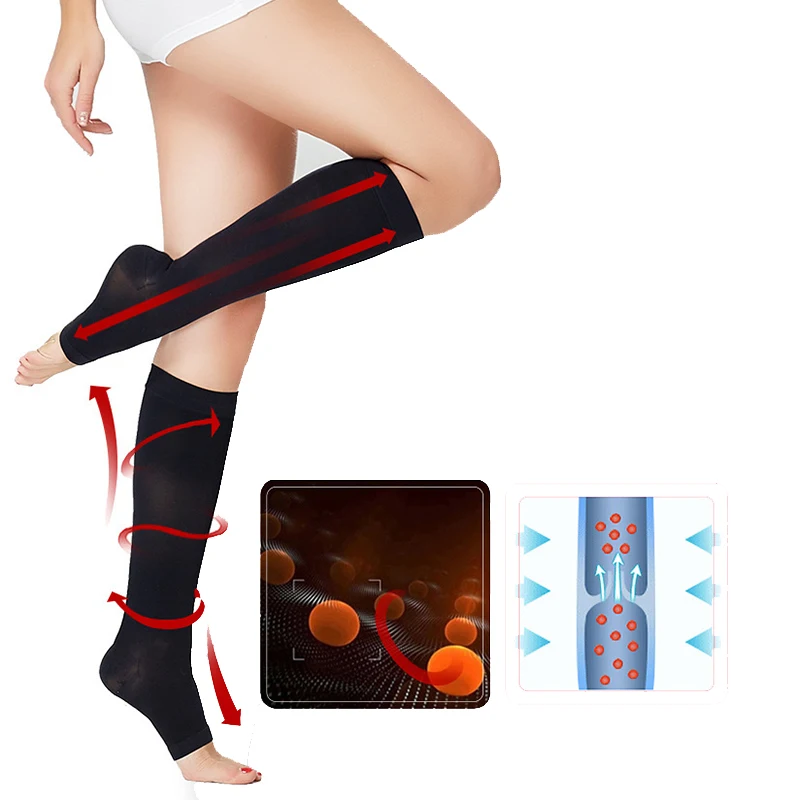 CXZD женские Компрессионные носки медицинский уровень давления икры с открытым
