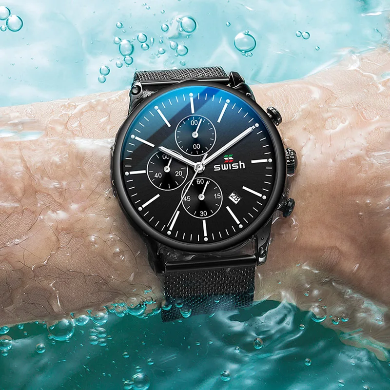 SWISH 2020 Top Brand Men's Quartz Wristwatch Stainless Steel Watch for Men Luxury Casual Waterproof Watches with Luminous