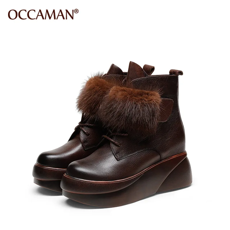 OCCAMAN Retro Female Shoes Woman Block Fur Genuine Leather Snow Plus Plush PU Shoes Thicken Platform Heel Ankle Boots 13240 
OCCAMAN Retro Female Shoes Woman Block Fur Genuine Leather Snow Plus Plush PU Shoes Thicken Platform Heel Ankle Boots 13240