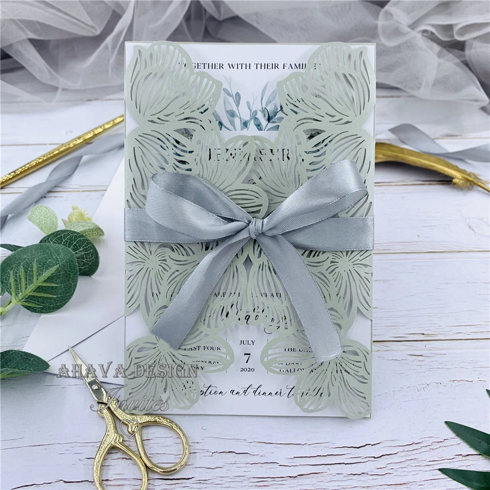 Graceful Silver Shimmery Laser Cut Wedding Invitation With Personalized Shimmer Inner Card
Graceful Silver Shimmery Laser Cut Wedding Invitation With Personalized Shimmer Inner Card