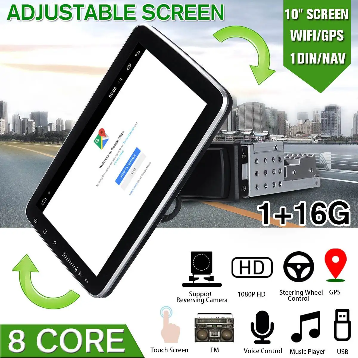NEW 10 Inch Android 8.1 Car GPS Navigation WIFI 1+16G Color Screen Car Stereo Radio Multimedia Video Player 360 Degree Rotation
NEW 10 Inch Android 8.1 Car GPS Navigation WIFI 1+16G Color Screen Car Stereo Radio Multimedia Video Player 360 Degree Rotation