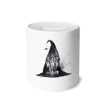 

Ink Effect Wizard Hat Halloween Witch Money Box Saving Banks Ceramic Coin Case Kids Adults