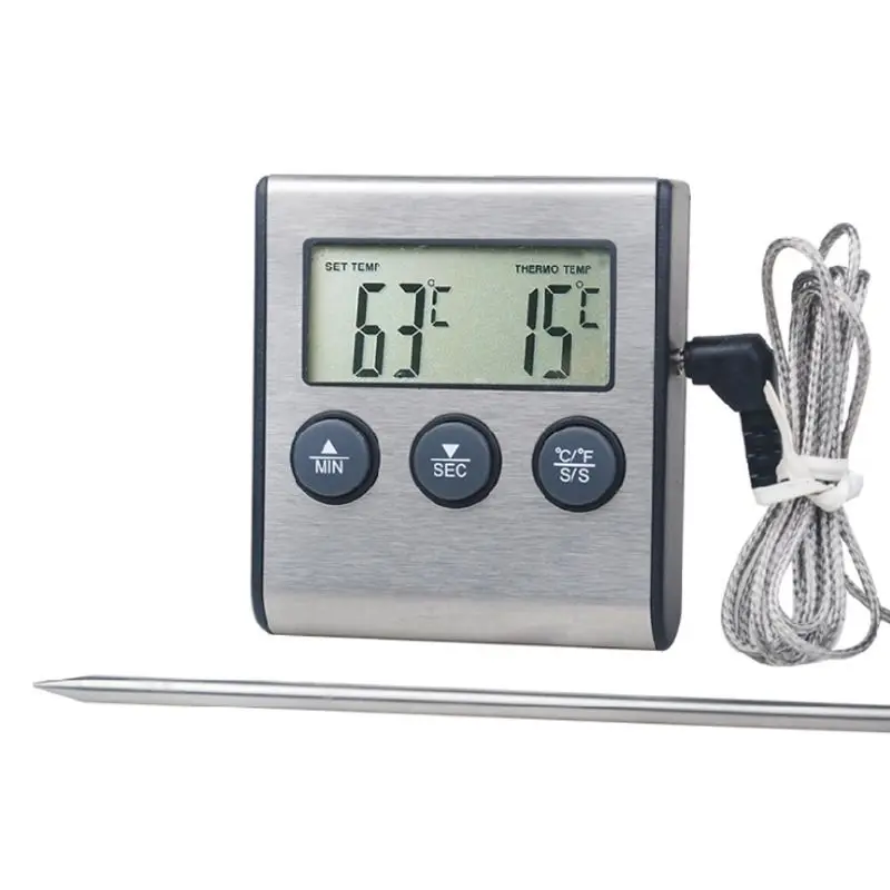 

2021 New Digital Kitchen Thermometer LCD Display Long Probe for Grill Oven Food Meat Cooking Alarm Timer Measuring Tools