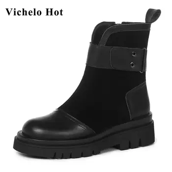 Vichelo Hot large size real leather round toe high heels solid winter shoes women keep warm classic black zip ankle boots L32
Vichelo Hot large size real leather round toe high heels solid winter shoes women keep warm classic black zip ankle boots L32