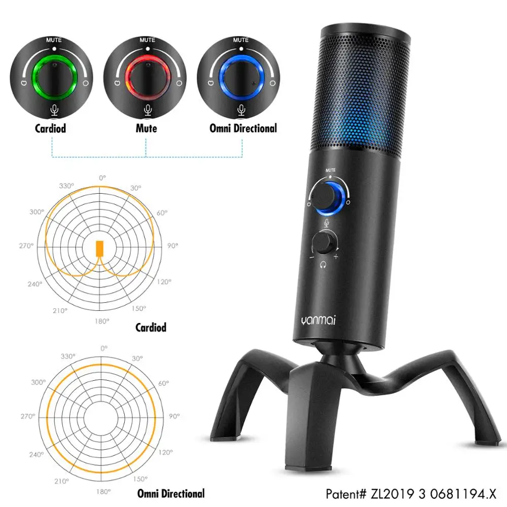 Profession Omnidirectional/Cardioid Condenser Microphone with Tripod Stand RGB Light USB Microphone for PC Computer Gaming Mic
Profession Omnidirectional/Cardioid Condenser Microphone with Tripod Stand RGB Light USB Microphone for PC Computer Gaming Mic