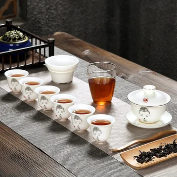 

WHITE JADE PORCELAIN TEA SETS 10PCS SET CHINESE TEA CUP WITH FILTER TEA CEREMONY ZEN BUDDHA GAIWAN TEACUP SET