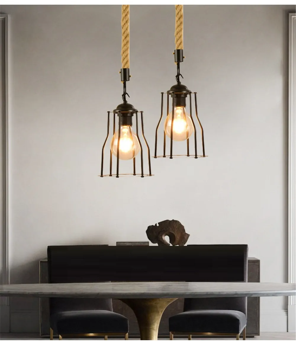 Industrial Vintage Hemp Rope Pendant Lamp Loft Decor Edison LED Hanging Light Iron Retro Dining Room Home Lighting Fixtures (15)
