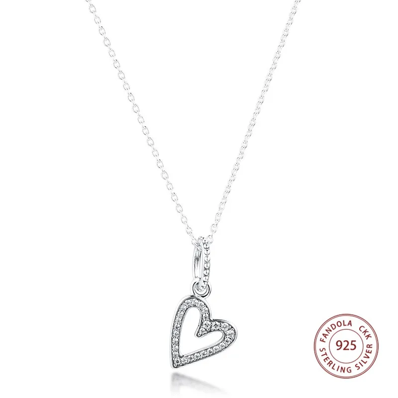 

Authentic 925 Sterling Silver Sparkling Freehand Heart Pendant Necklaces for Women Fashion Jewelry Collier Femme Argent