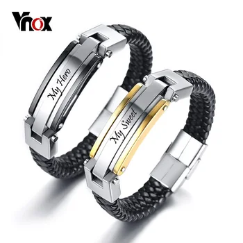 Vnox Customized Couple Bracelets for Women Men Genuine Real Leather Bangle Stainless Steel Bar Casual Lovers Personalized Gift
Vnox Customized Couple Bracelets for Women Men Genuine Real Leather Bangle Stainless Steel Bar Casual Lovers Personalized Gift
