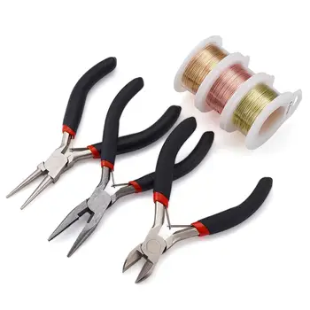 

DIY Jewelry Making Tool Sets Pliers Scissor Beading Tweezers Pins Brass Rings Crochet Hook Needles Tape Measure Vernier Caliper