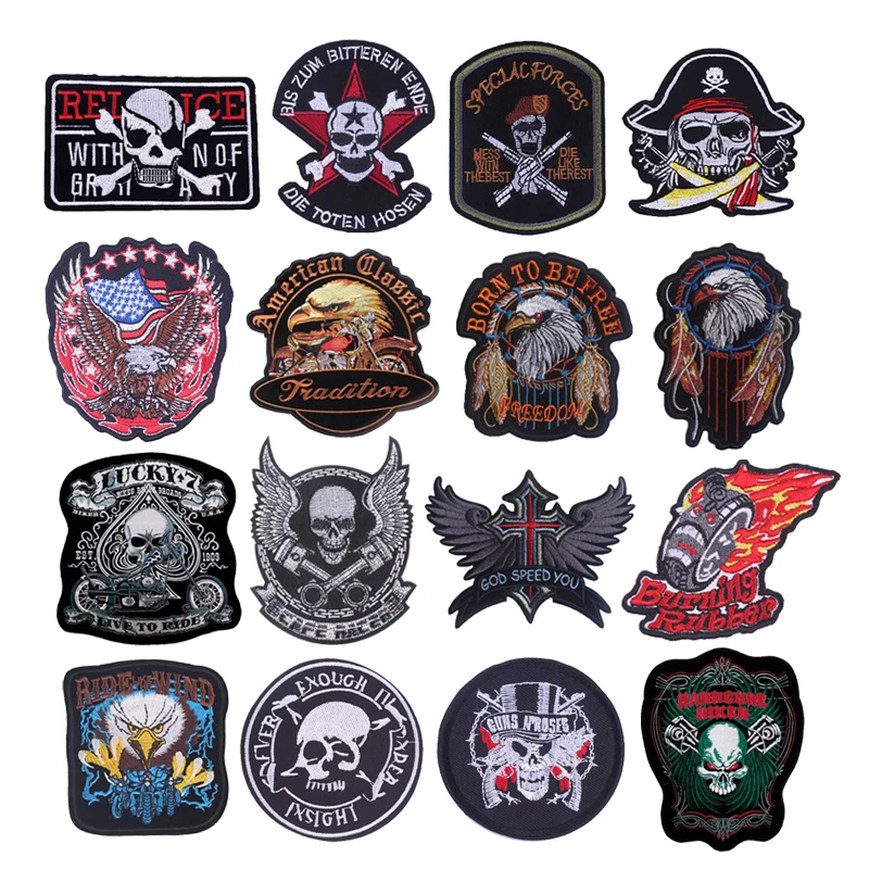 

Punk Skull Stickers On Fabric Eagle Art DIY Badges Sewing Stripes Applique Stripes For Jeans Embroidery Patch Patches On Clothes