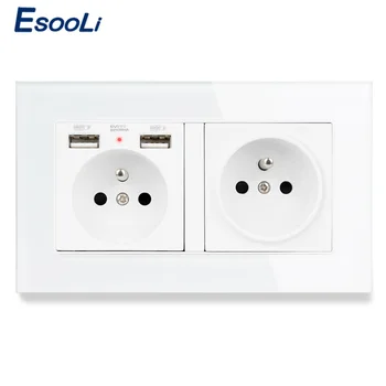 ESOOLI French Standard 2 Gang Socket with 2 USB Charge Port 2 Wall Socket USB Tempered Glass Panel Black White Gold
ESOOLI French Standard 2 Gang Socket with 2 USB Charge Port 2 Wall Socket USB Tempered Glass Panel Black White Gold