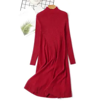 Sweater dress knit long-sleeved dress with half-high collar bottoming 
Sweater dress knit long-sleeved dress with half-high collar bottoming