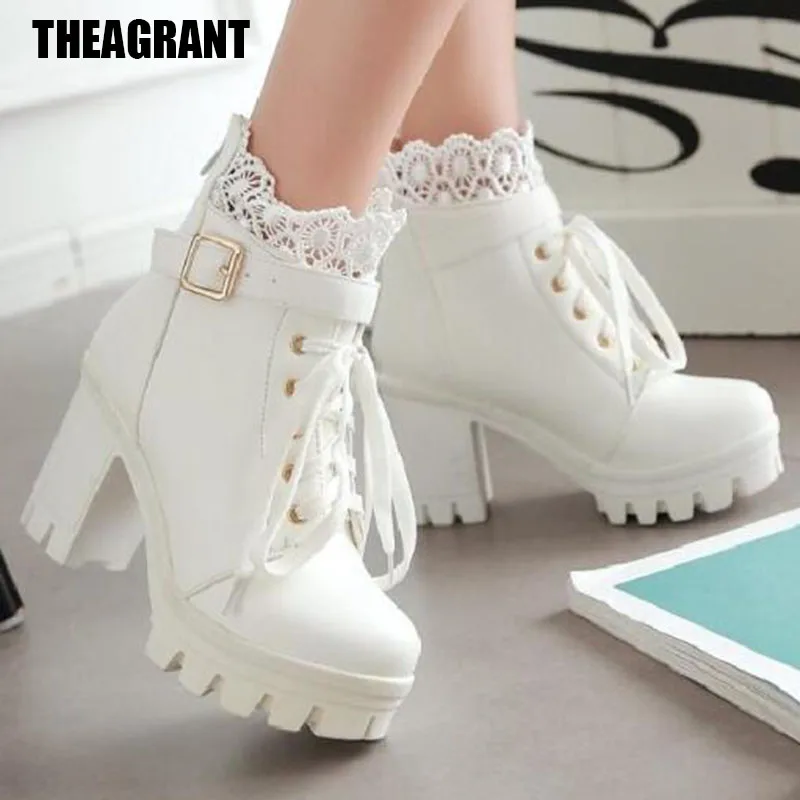 THEAGARNT Autumn Platform Women Boots Thick Heel Shoes Woman Buckle Sweet Lace Black Short Ankle Boots Lady Shoes 34-43 WBS098
THEAGARNT Autumn Platform Women Boots Thick Heel Shoes Woman Buckle Sweet Lace Black Short Ankle Boots Lady Shoes 34-43 WBS098