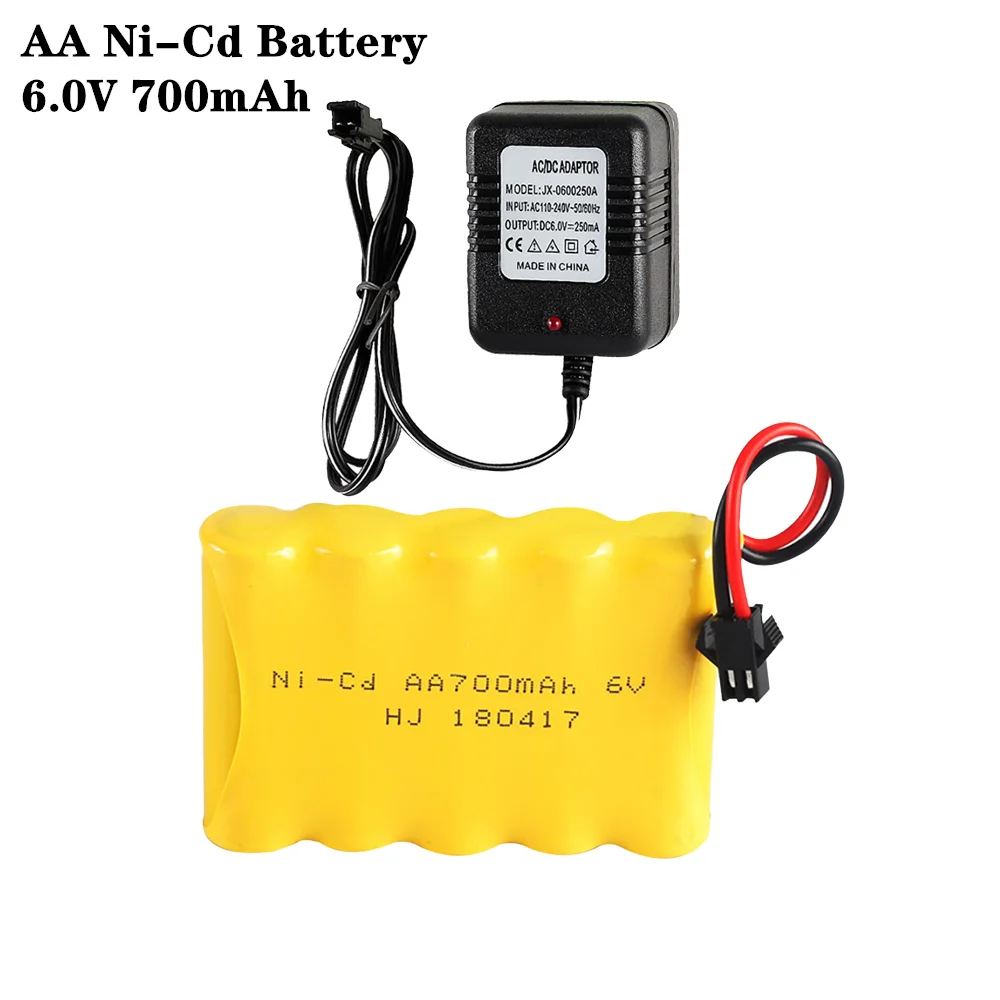 

AA 6v 700mah Ni-Cd Battery With Charger For Rc Toys Cars Boats Guns Tanks Robots Parts 5* AA 1.2v Rechargeable Battery Pack