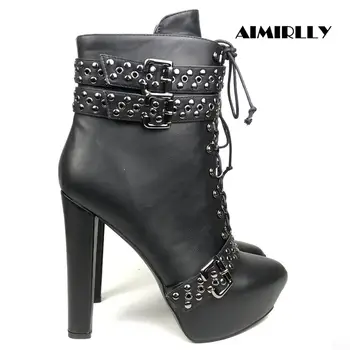 Women's Ankle Boots Pointed Toe High Heels Platform Booties Buckle Studs Strap Lace Up Fashion Autumn Winter Shoes Black
Women's Ankle Boots Pointed Toe High Heels Platform Booties Buckle Studs Strap Lace Up Fashion Autumn Winter Shoes Black