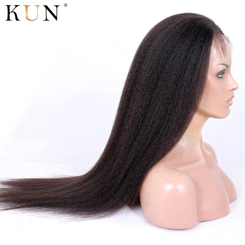 Фото Kinky Straight Wig 13x4 13x6 Lace Front Human Hair Wigs Brazilian Remy 150 250 Density Pre Plucked For Women Full End | Шиньоны и