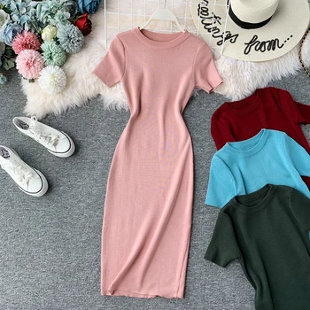 Short-Sleeved Solid Color O-Neck Office lady dress Elastic Knitted Tight Bottom Skirt Hip One-Step Dress Mid-Length dress Women
Short-Sleeved Solid Color O-Neck Office lady dress Elastic Knitted Tight Bottom Skirt Hip One-Step Dress Mid-Length dress Women