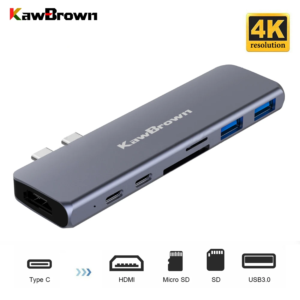 KawBrown 7 in 1 USB 3.1 Type-C Hub to HDMI Adapter 4K Thunderbolt 3 USB C Hub with TF/SD Reader Slot PD for MacBook Pro/Air Dock
KawBrown 7 in 1 USB 3.1 Type-C Hub to HDMI Adapter 4K Thunderbolt 3 USB C Hub with TF/SD Reader Slot PD for MacBook Pro/Air Dock