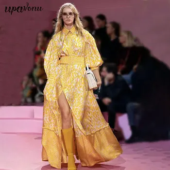 2020 Runway Designer Woman Maxi Dress High Waist Lantern Sleeve Sashes Floral Print Single Breasted Split Long Dress Vestidos 
2020 Runway Designer Woman Maxi Dress High Waist Lantern Sleeve Sashes Floral Print Single Breasted Split Long Dress Vestidos