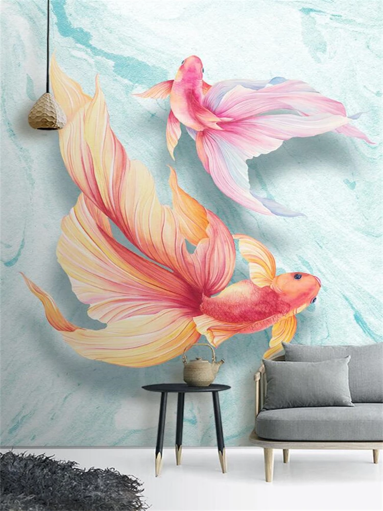 

Custom mural 3D wallpaper modern minimalist high-definition hand-painted guppy background wall living room porch decorative обои