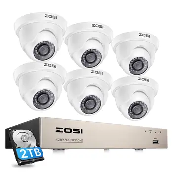 

ZOSI CCTV system 1080P Full HD 8CH H.265+ DVR 6pcs 2.0MP Dome Security Camera 24pcs IR LED Outdoor Home Surveillance System