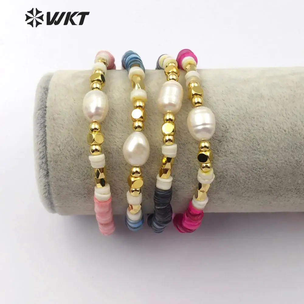 WT-B496 Natural Pearl Themed Cord Bracelet With Multi Color Shell Beads Bracelet Gold Electroplated Beads Hand made Jewelry
WT-B496 Natural Pearl Themed Cord Bracelet With Multi Color Shell Beads Bracelet Gold Electroplated Beads Hand made Jewelry