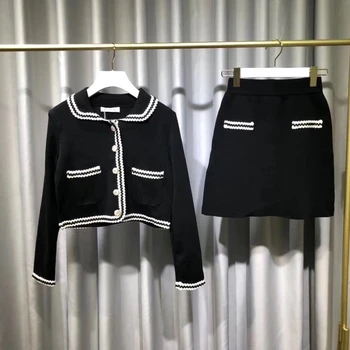 Autumn New Womens Two Piece Set Skirt Fashion Office Lady Suit Long Sleeve Knit Coat + Skirt Women Sets Clothes Black White
Autumn New Womens Two Piece Set Skirt Fashion Office Lady Suit Long Sleeve Knit Coat + Skirt Women Sets Clothes Black White