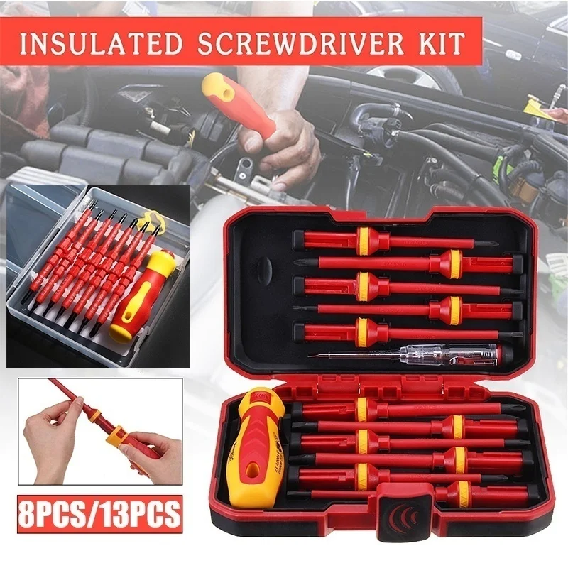 8/13 Pcs VDE Insulated Screwdriver Set CR-V High Voltage 1000V Magnetic Phillips Slotted Torx Screwdriver Durable Hand Tools
8/13 Pcs VDE Insulated Screwdriver Set CR-V High Voltage 1000V Magnetic Phillips Slotted Torx Screwdriver Durable Hand Tools