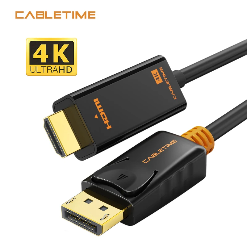 Cabletime DisplayPort-HDMI-совместимый кабель DP-HDMI-совместимый 4K60hz конвертер DisplayPort 1 2 для HDTV