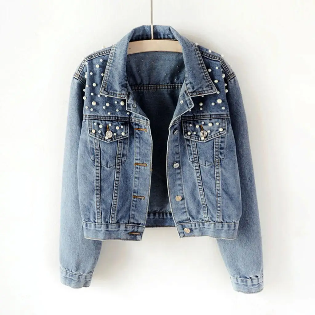 New Plus Size Pearl Beading Short Denim Jackets 5Xl Women White Wash Long Sleeve Vintage Casual Jean Jacket Bomber Denim Coat
New Plus Size Pearl Beading Short Denim Jackets 5Xl Women White Wash Long Sleeve Vintage Casual Jean Jacket Bomber Denim Coat