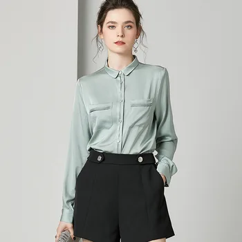 2020 Spring 100% Silk Blouse Long Sleeve Shirts Women Mint Green Casual White Office Ladies Tops Solid Color Formal Work Clothes 
2020 Spring 100% Silk Blouse Long Sleeve Shirts Women Mint Green Casual White Office Ladies Tops Solid Color Formal Work Clothes
