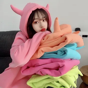 Women Autumn Winter Hoodies Harajuku Print Pullover Thick Loose Women Hoodies Sweatshirt Candy Color Casual Sweatshirt T 
Women Autumn Winter Hoodies Harajuku Print Pullover Thick Loose Women Hoodies Sweatshirt Candy Color Casual Sweatshirt T