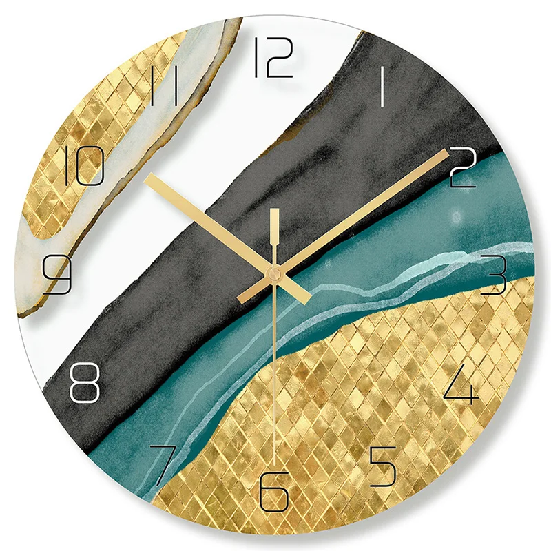 Fashion-Wall Clock Nordic Decorative Marble Printing Wall Mute Quartz Round Glass Modern Design Home Decoration | Дом и сад