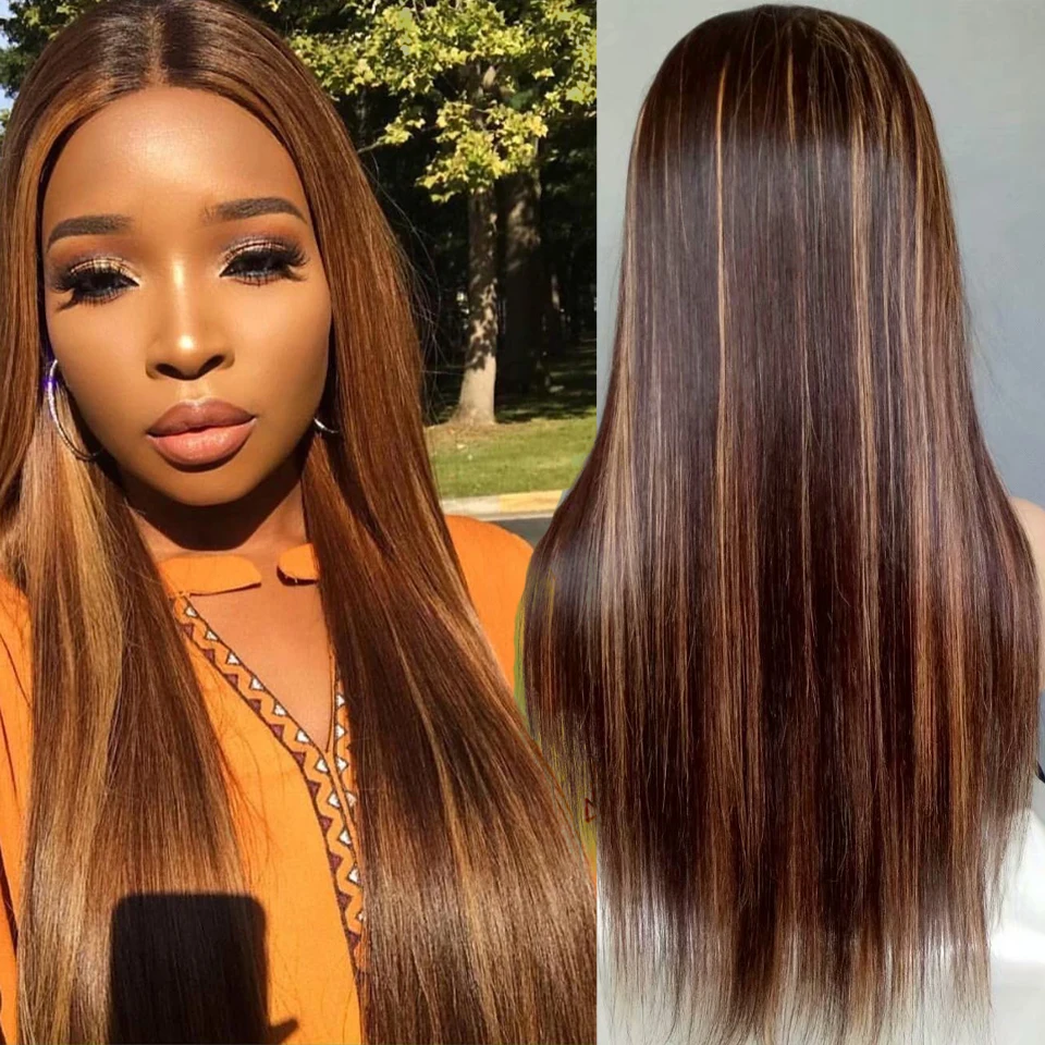 Ombre Blonde Lace Front Human Hair Wig 180% Brazilian Straight 13*4 Lace Wigs Pre Plucked 4/27 Honey Blonde Wig Bleached Knots