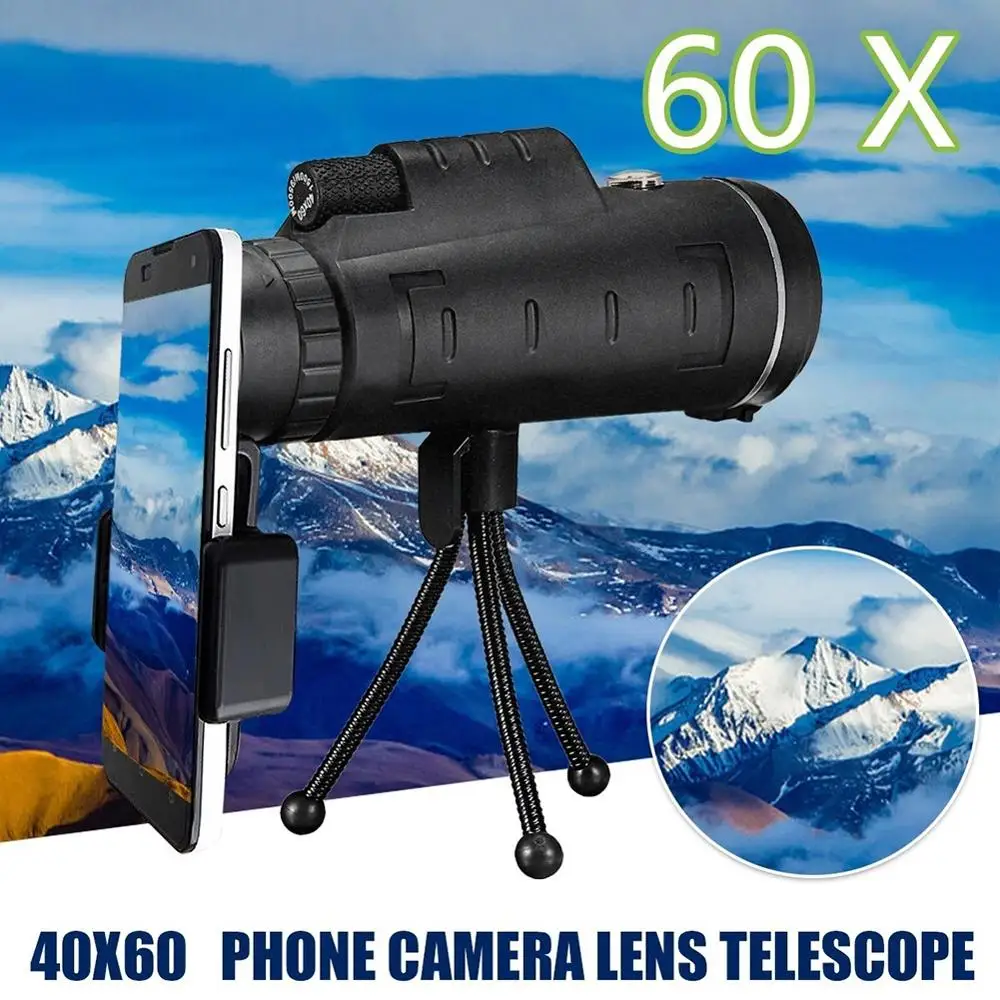 Super Clear 40x60 Monocular Telescope Smart Phone Adapter and Tripod,Zoom Optical Lens Telescope Night Vision+Tripod+Clip
Super Clear 40x60 Monocular Telescope Smart Phone Adapter and Tripod,Zoom Optical Lens Telescope Night Vision+Tripod+Clip
