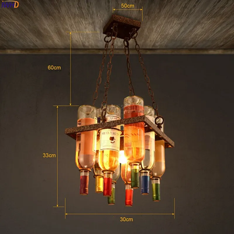 RH Loft Style LED Pendant Light Hanglamp Vintage Industrial Glass Bottle Rust Iron Fixtures Living Room Decoration Pendant Lamp (4)