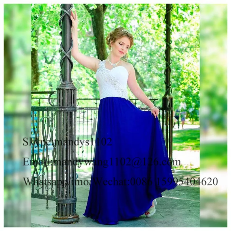 Elegant One Shoulder Long Prom Dress 2020 Ruffled Chiffon Royal Blue Turkish Evening Gowns Beading Crystal rochii de ocazie