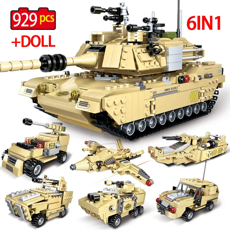 929PCS 6 In 1 M1A2 Main Battle Tank model Building Blocks legoingly Military WW2 soldier Figures vehicle Bricks Toys for boys
929PCS 6 In 1 M1A2 Main Battle Tank model Building Blocks legoingly Military WW2 soldier Figures vehicle Bricks Toys for boys